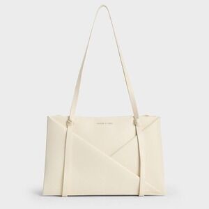 New Charles Keith Midori Geometric Tote Bag White Envelope Adjustable Purse